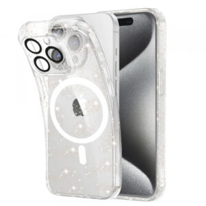 Husa MagSafe pentru Apple iPhone 15 Pro Max, Techsuit, SparkleSkin, Transparenta