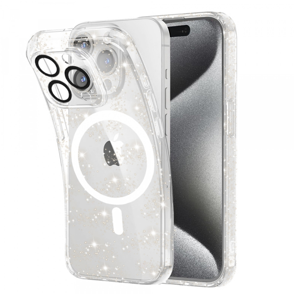Husa MagSafe pentru Apple iPhone 15 Pro Max, Techsuit, SparkleSkin, Transparenta