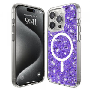 Husa MagSafe pentru Apple iPhone 15 Pro Max, Techsuit, Sparkly Glitter, Mov