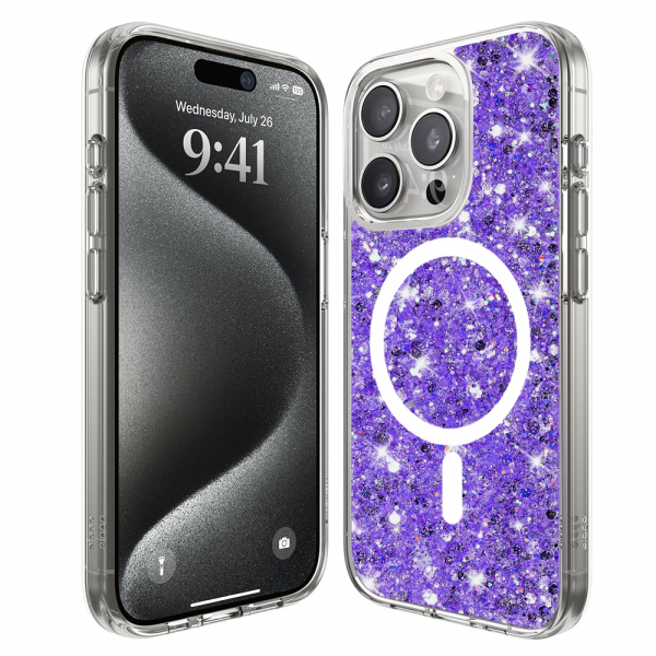 Husa MagSafe pentru Apple iPhone 15 Pro Max, Techsuit, Sparkly Glitter, Mov