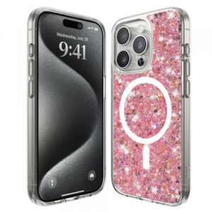 Husa MagSafe pentru Apple iPhone 15 Pro Max, Techsuit, Sparkly Glitter, Roz