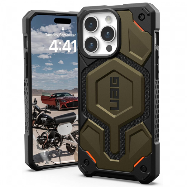 Husa MagSafe pentru Apple iPhone 15 Pro Max, Urban Armor Gear, Monarch Pro Kevlar, Verde