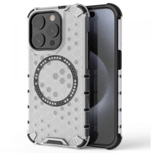 Husa MagSafe pentru Apple iPhone 15 Pro, Techsuit, HoneyComb Shield, Alba