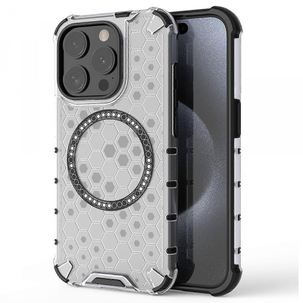 Husa MagSafe pentru Apple iPhone 15 Pro, Techsuit, HoneyComb Shield, Alba