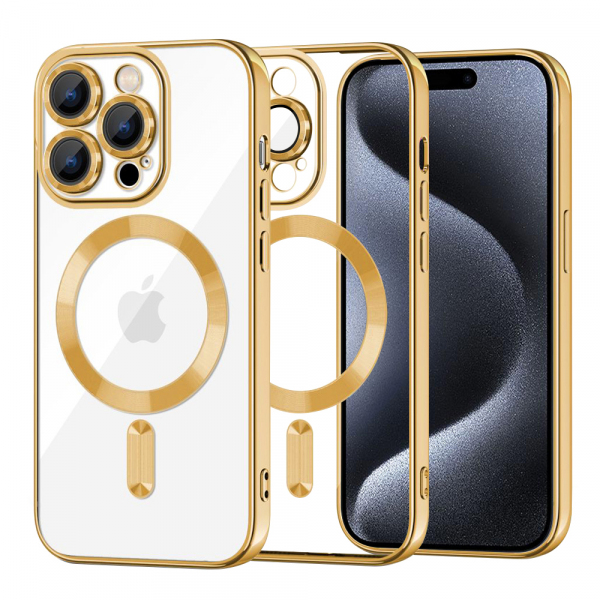 Husa MagSafe pentru Apple iPhone 15 Pro, Techsuit, Luxury Crystal, Aurie