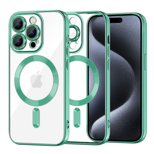 Husa MagSafe pentru Apple iPhone 15 Pro, Techsuit, Luxury Crystal, Verde Deschis