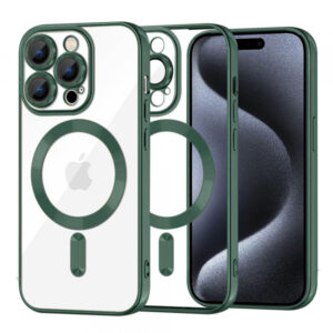 Husa MagSafe pentru Apple iPhone 15 Pro, Techsuit, Luxury Crystal, Verde Inchis