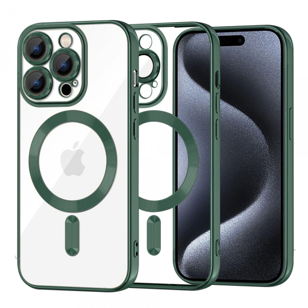 Husa MagSafe pentru Apple iPhone 15 Pro, Techsuit, Luxury Crystal, Verde Inchis