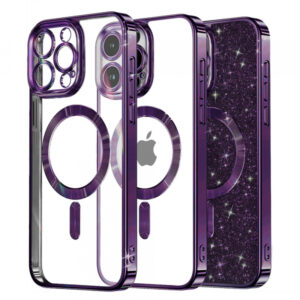 Husa MagSafe pentru Apple iPhone 15 Pro, Techsuit, Luxury Glitter, Mov Inchis