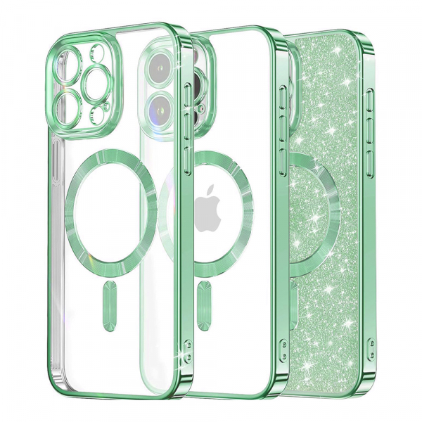 Husa MagSafe pentru Apple iPhone 15 Pro, Techsuit, Luxury Glitter, Verde Deschis