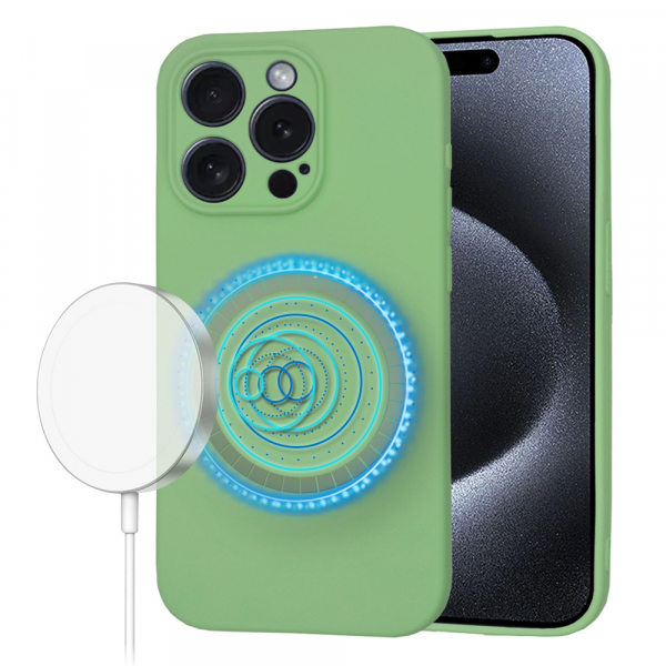 Husa MagSafe pentru Apple iPhone 15 Pro, Techsuit, SoftFlex, Verde Deschis