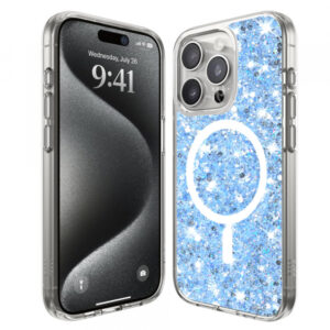 Husa MagSafe pentru Apple iPhone 15 Pro, Techsuit, Sparkly Glitter, Bleu