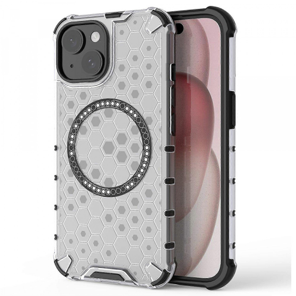 Husa MagSafe pentru Apple iPhone 15, Techsuit, HoneyComb Shield, Alba