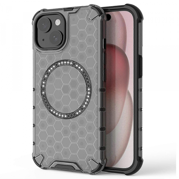 Husa MagSafe pentru Apple iPhone 15, Techsuit, HoneyComb Shield, Neagra
