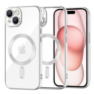Husa MagSafe pentru Apple iPhone 15, Techsuit, Luxury Crystal, Argintie