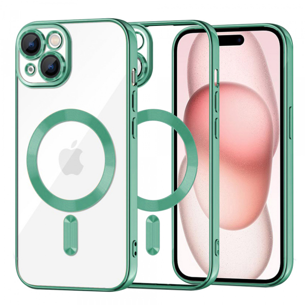Husa MagSafe pentru Apple iPhone 15, Techsuit, Luxury Crystal, Verde Deschis