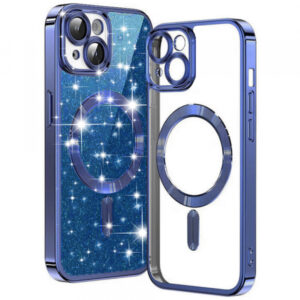 Husa MagSafe pentru Apple iPhone 15, Techsuit, Luxury Glitter, Albastra Inchis