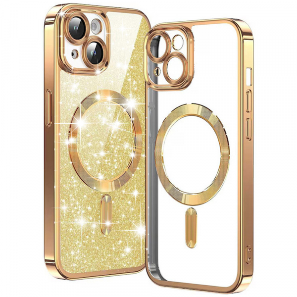 Husa MagSafe pentru Apple iPhone 15, Techsuit, Luxury Glitter, Aurie