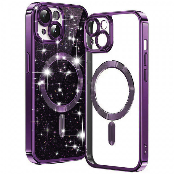 Husa MagSafe pentru Apple iPhone 15, Techsuit, Luxury Glitter, Mov Inchis