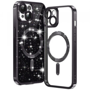 Husa MagSafe pentru Apple iPhone 15, Techsuit, Luxury Glitter, Neagra