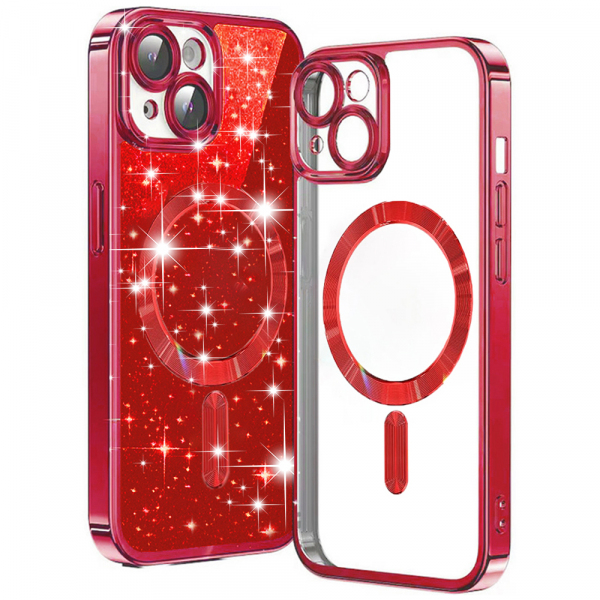Husa MagSafe pentru Apple iPhone 15, Techsuit, Luxury Glitter, Rosie