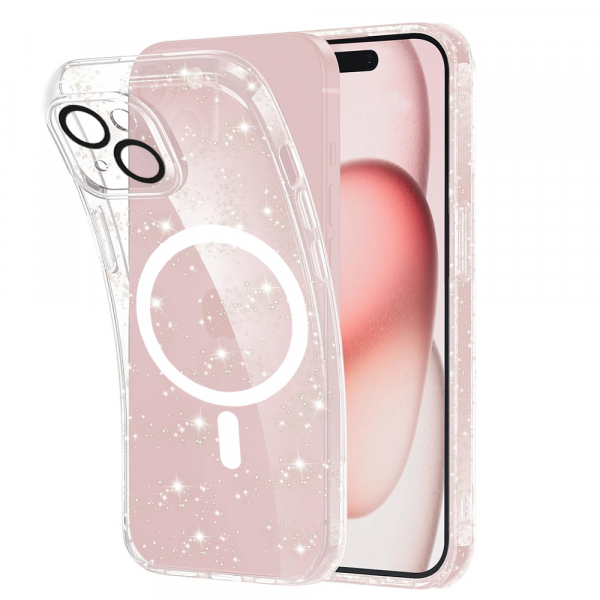 Husa MagSafe pentru Apple iPhone 15, Techsuit, SparkleSkin, Transparenta
