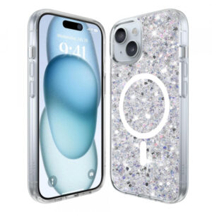 Husa MagSafe pentru Apple iPhone 15, Techsuit, Sparkly Glitter, Alba