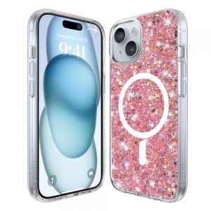 Husa MagSafe pentru Apple iPhone 15, Techsuit, Sparkly Glitter, Roz