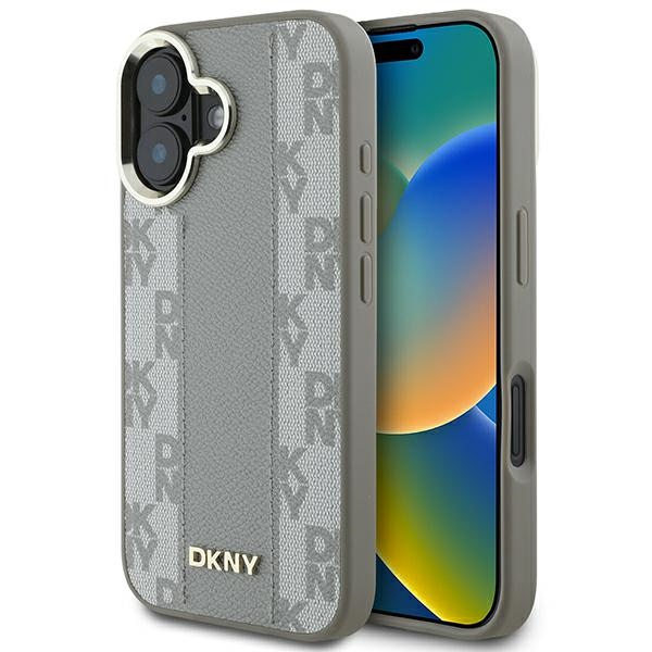 Husa MagSafe pentru Apple iPhone 16, DKNY, Checkered Pattern, Bej