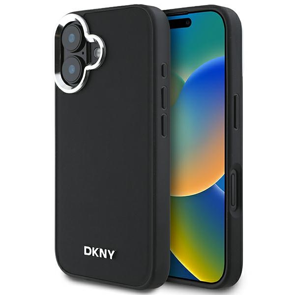 Husa MagSafe pentru Apple iPhone 16, DKNY, Plain Silver Logo, Neagra