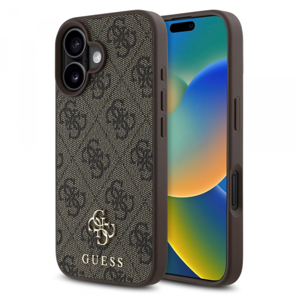 Husa MagSafe pentru Apple iPhone 16, Guess, 4G Classic, Maro