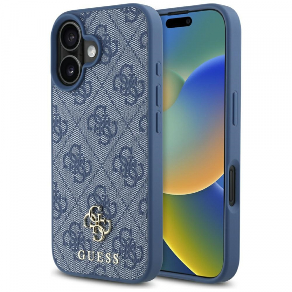 Husa MagSafe pentru Apple iPhone 16, Guess, 4G Small and Classic Logo, Albastra