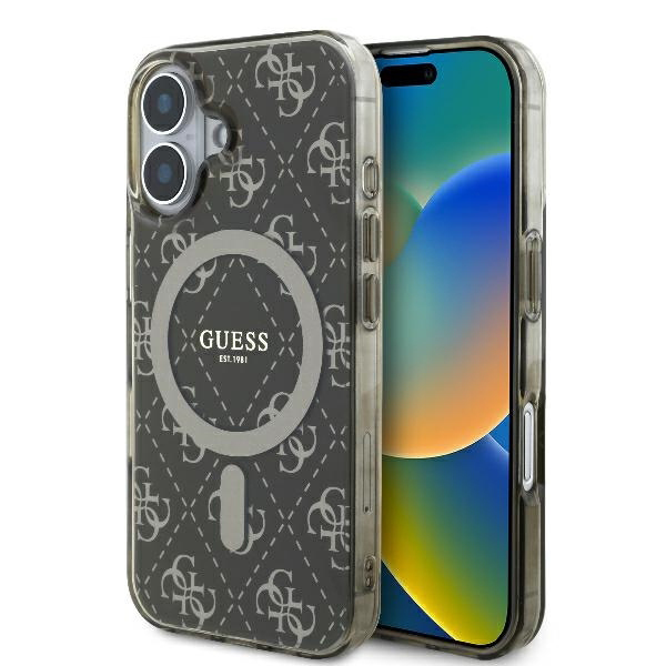 Husa MagSafe pentru Apple iPhone 16, Guess, IML 4G Background, Maro