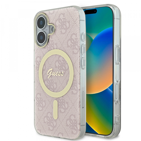 Husa MagSafe pentru Apple iPhone 16, Guess, IML 4G, Roz