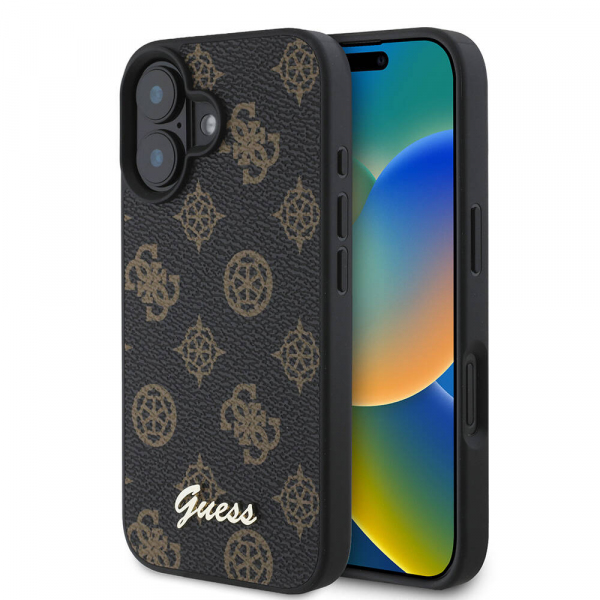 Husa MagSafe pentru Apple iPhone 16, Guess, Peony Script, Neagra