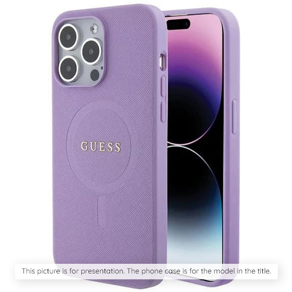 Husa MagSafe pentru Apple iPhone 16, Guess, Saffiano, Mov