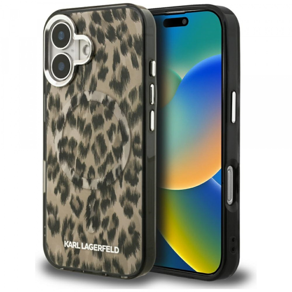 Husa MagSafe pentru Apple iPhone 16, Karl Lagerfeld, IML Leopard Pattern, Maro