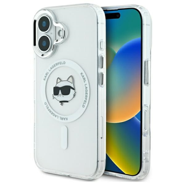 Husa MagSafe pentru Apple iPhone 16, Karl Lagerfeld, IML Metal Choupette\'s Head, Alba