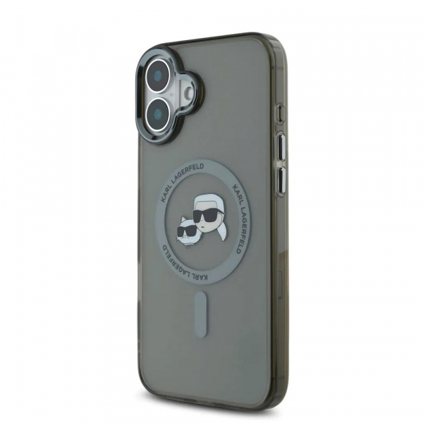 Husa MagSafe pentru Apple iPhone 16, Karl Lagerfeld, IML Metal Karl & Choupette\'s Heads, Neagra