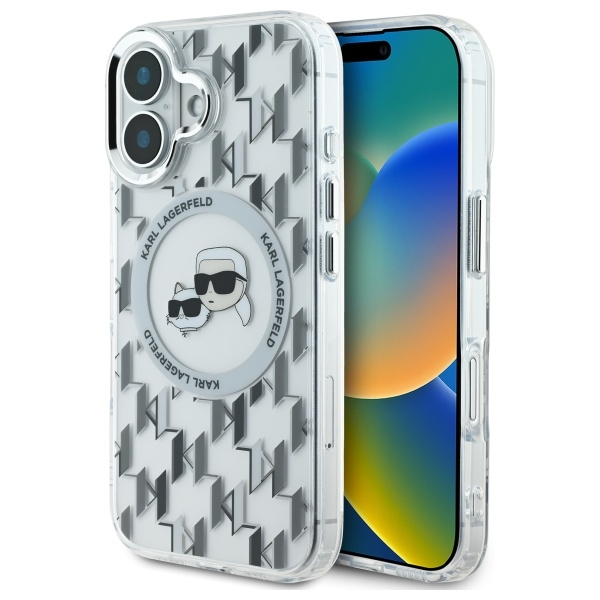 Husa MagSafe pentru Apple iPhone 16, Karl Lagerfeld, IML Monogram Karl & Choupette\'s Heads, Transparenta