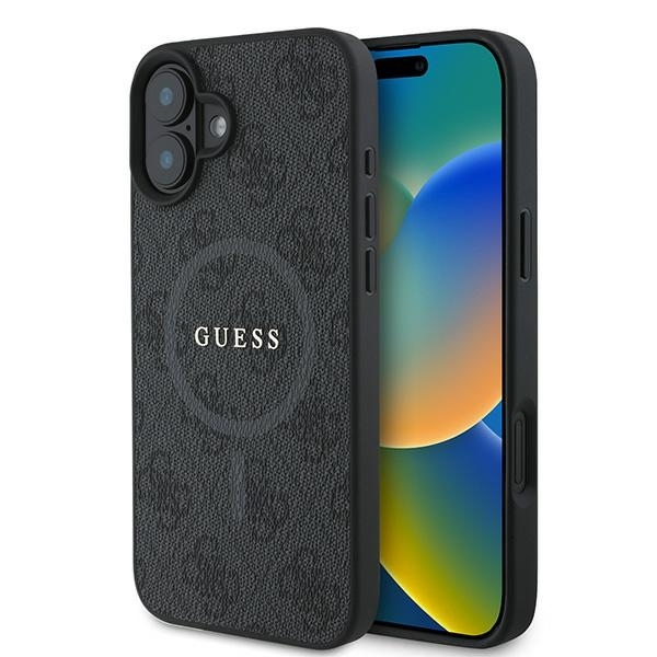 Husa MagSafe pentru Apple iPhone 16 Plus, Guess, 4G Ring Classic Logo, Neagra