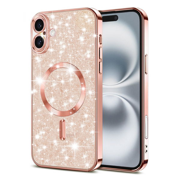 Husa MagSafe pentru Apple iPhone 16 Plus, Techsuit, Luxury Glitter, Roz Aurie