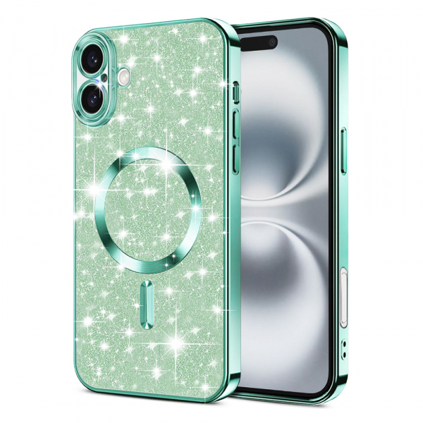 Husa MagSafe pentru Apple iPhone 16 Plus, Techsuit, Luxury Glitter, Verde Deschis