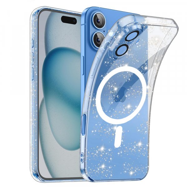Husa MagSafe pentru Apple iPhone 16 Plus, Techsuit, SparkleSkin, Transparenta