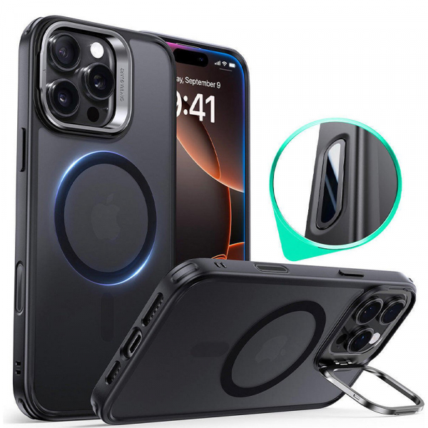 Husa MagSafe pentru Apple iPhone 16 Pro, ESR, Classic Hybrid Kickstand Slide, Neagra Satinata