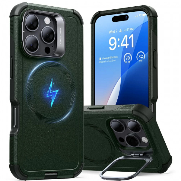 Husa MagSafe pentru Apple iPhone 16 Pro, ESR, Cyber Armor Kickstand, Verde