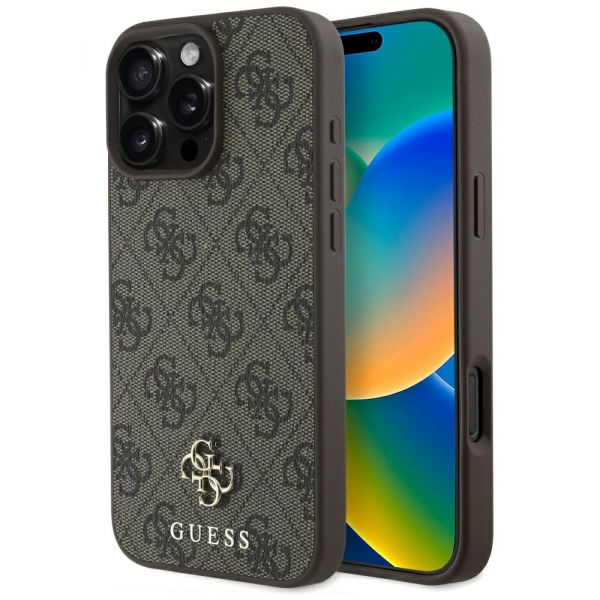 Husa MagSafe pentru Apple iPhone 16 Pro, Guess, 4G Small and Classic Logo, Maro