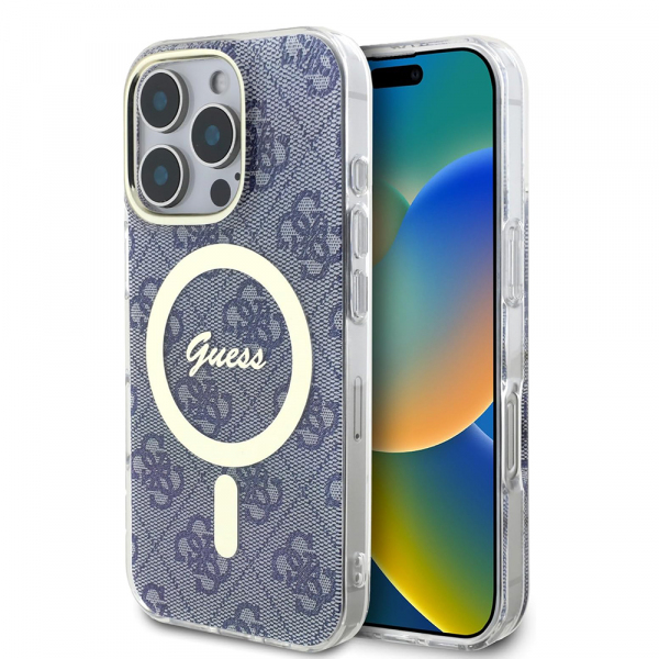 Husa MagSafe pentru Apple iPhone 16 Pro, Guess, IML 4G, Albastra