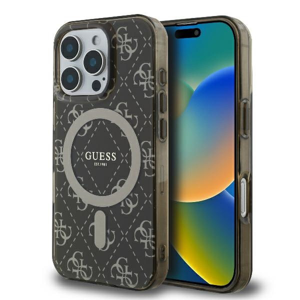 Husa MagSafe pentru Apple iPhone 16 Pro, Guess, IML 4G Background, Maro