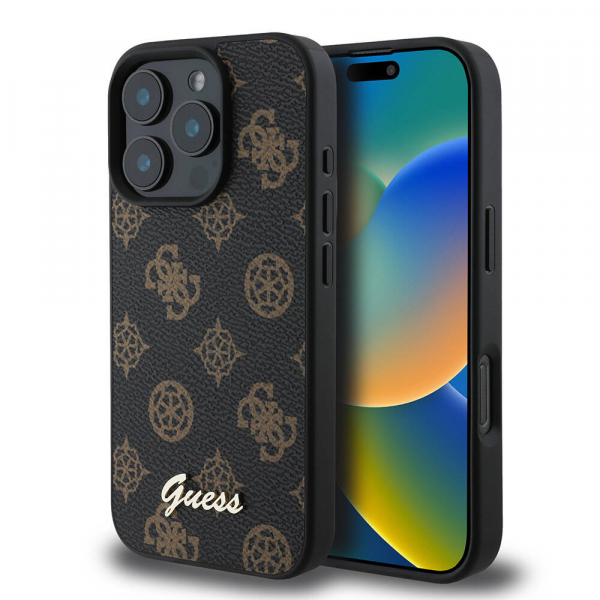 Husa MagSafe pentru Apple iPhone 16 Pro, Guess, Peony Script, Neagra